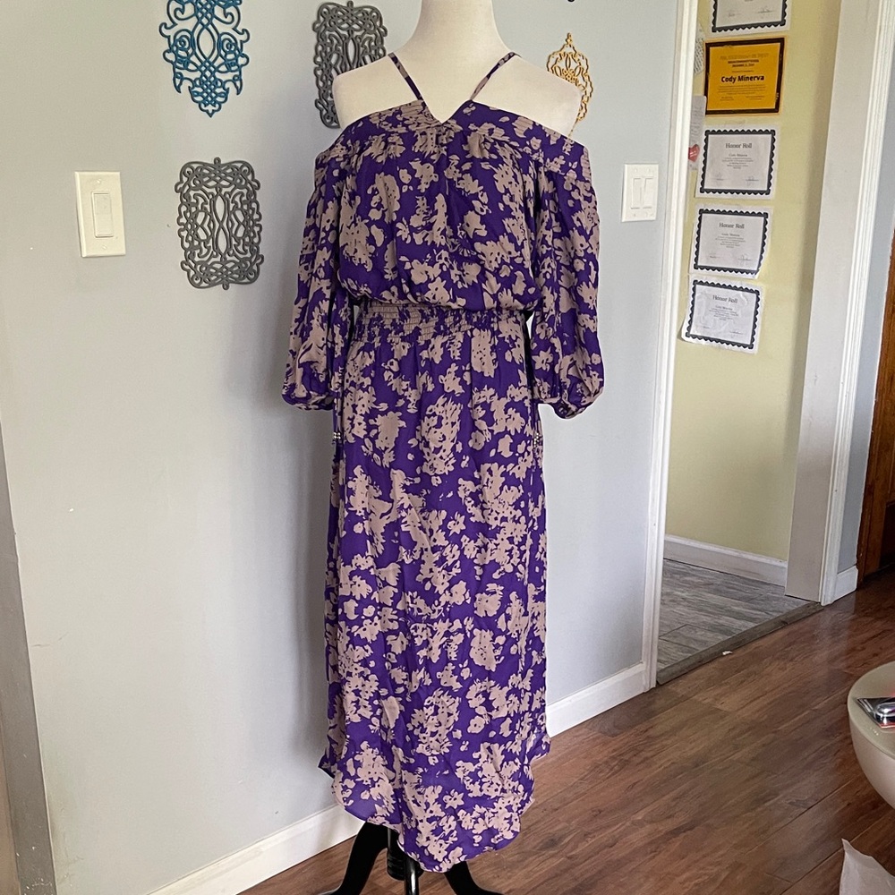 Ramy Brook Manuela Cold-Shoulder Purple Floral Maxi Dress size small